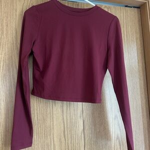 Women's Burgundy Long Sleeve Crop Top